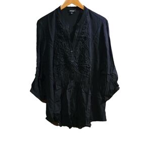 Spense Women's Black Lace 3/4 Sleeve Viscose Top Plus Sz 1X